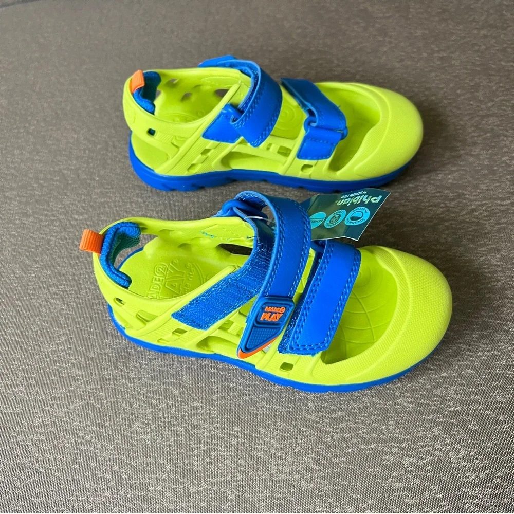 Stride Rite Made2Play Phibian Boys Sandals Size 11 Lime Green Blue NIB